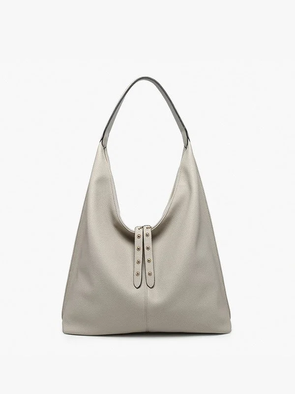 women's dumpling bag with beautiful accents -Tori Slouchy Hobo - Light Grey