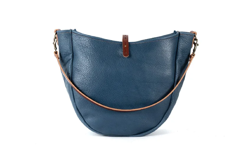 women's dumpling bag with versatile closure -CELESTE LEATHER HOBO BAG - LARGE - SMOKEY BLUE