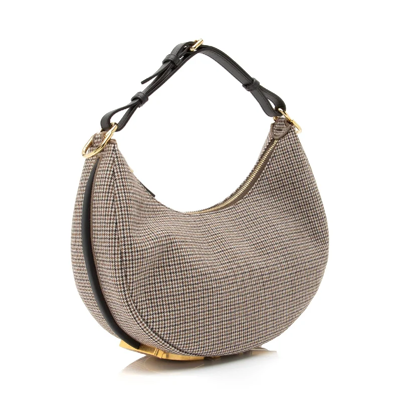 women's dumpling bag with smooth leather straps -Fendi Fabric Small Fendigraphy Charm Hobo (SHF-23488)