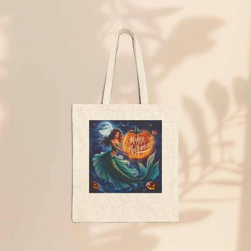 women's tote bag for weekend styling -Cotton Canvas Tote Bag - Mermaid Halloween