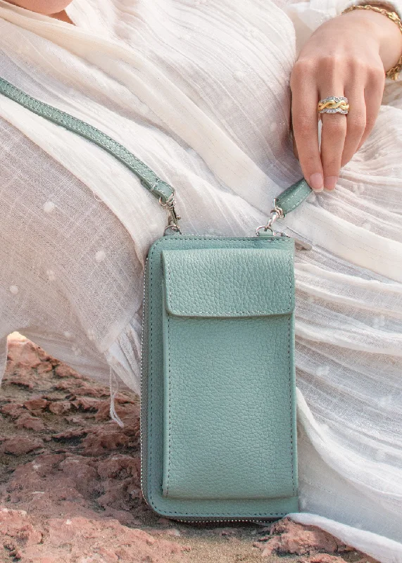 Ladies Crossbody Bag Minimalist Style -Seafoam Leather Crossbody Wallet