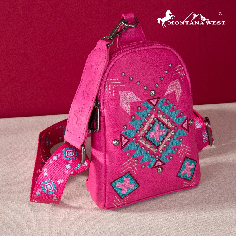 Ladies Crossbody Bag Roomy Design -MW1248-210 Montana West Embroidered Aztec Collection Sling Bag