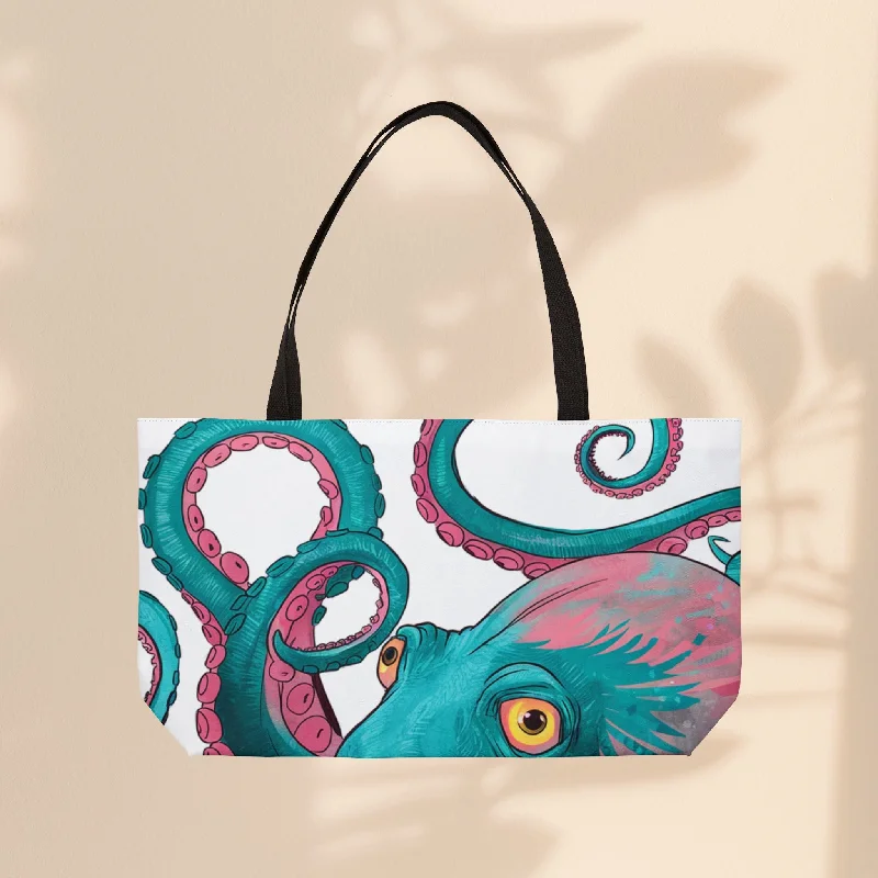 women's tote bag with handy inner pouch -Weekender Tote Bag - Pink Octopus