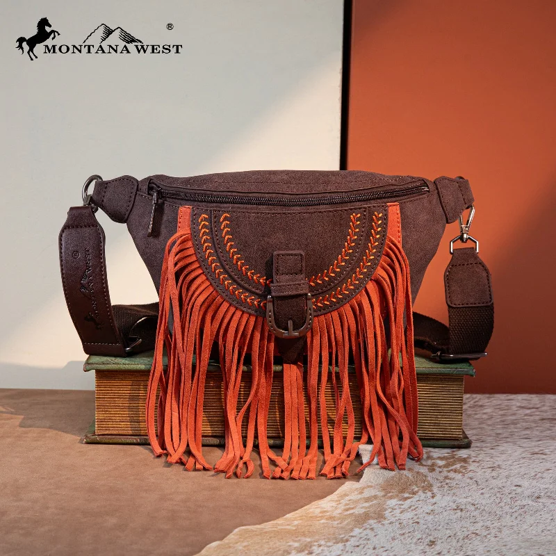 Ladies Crossbody Bag Adjustable Strap -MW1289-194 Montana West Buckle Fringe Collection Fanny Pack