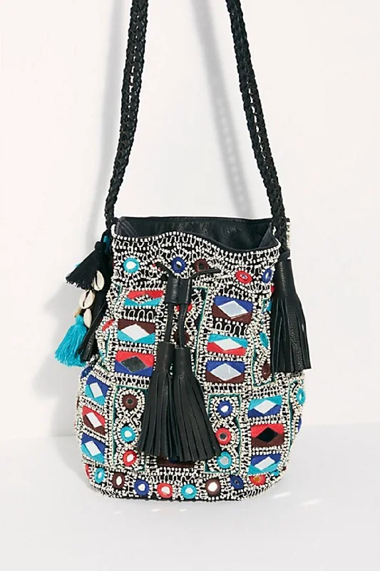 women's bucket bag for everyday glam -EMBELLISHED LEATHER STUDDED BUCKET BAG JADE