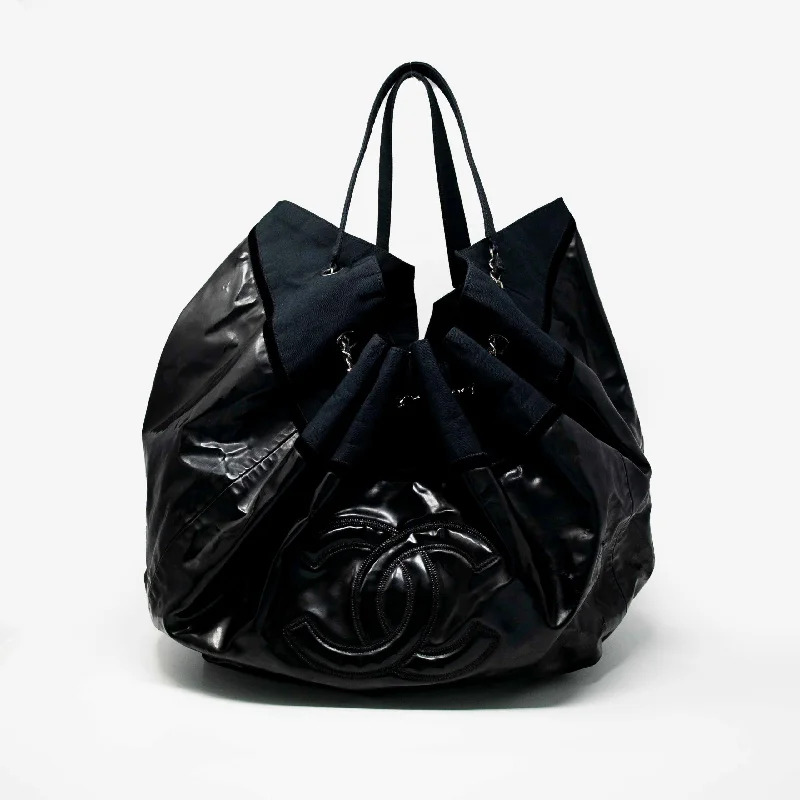 women's dumpling bag with textured finish -Chanel Black Vinyl XL Cabas Hobo Tote