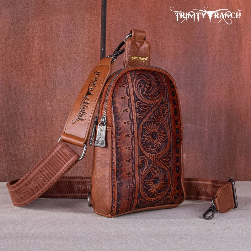 Ladies Crossbody Bag Evening Out -TR159-210A Trinity Ranch Floral Tooled  Collection Sling Bag