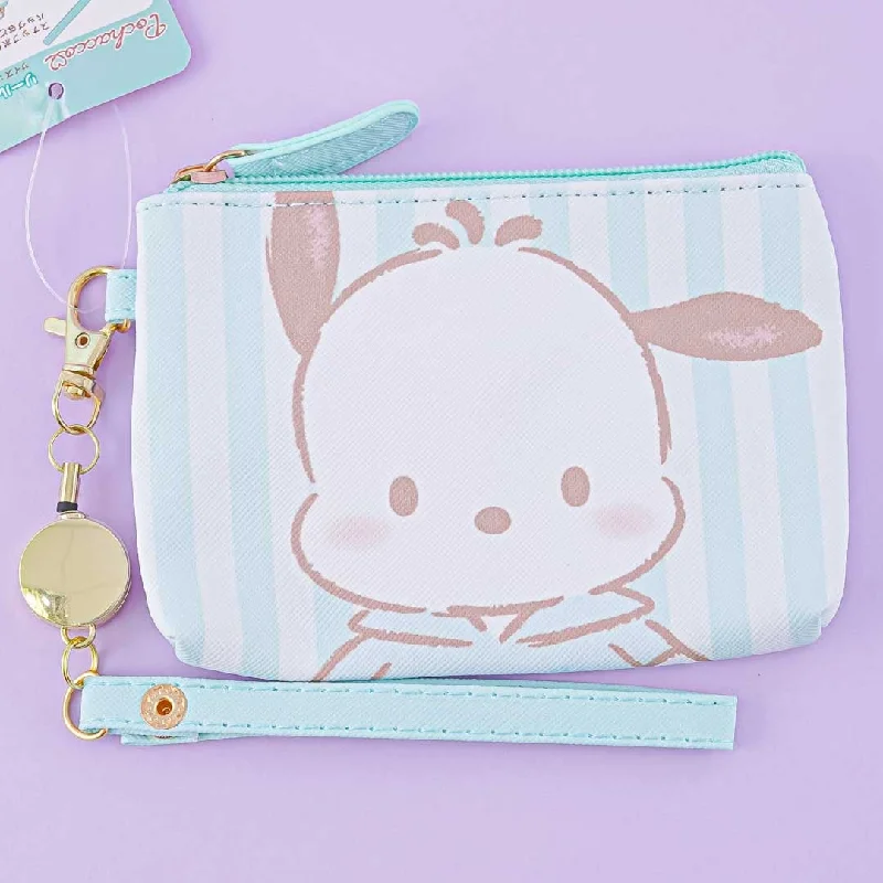 women's wallet with chic button clasp -Pochacco Stripes Coin Purse & Pass Case