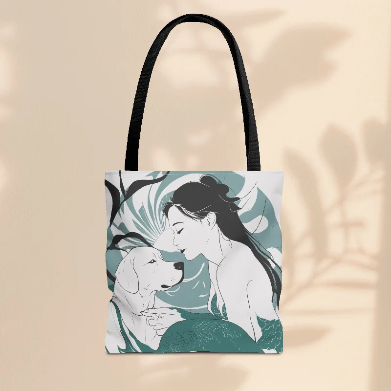 women's tote bag for beach and poolside -Tote Bag - Japanese Mermaid with Dog