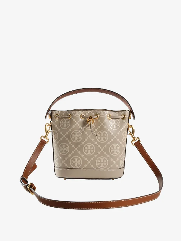 women's bucket bag for stylish professionals -TORY BURCH - Women T Monogram Contrast Embossed Bucket Bag