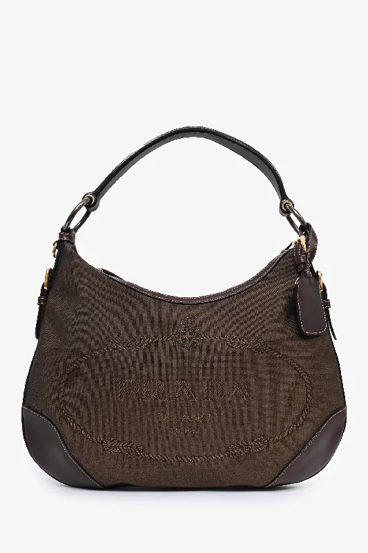 women's handbag with crossbody option -Prada 2000s Brown Canvas/Leather Trimmed 'Canapa' Shoulder Bag