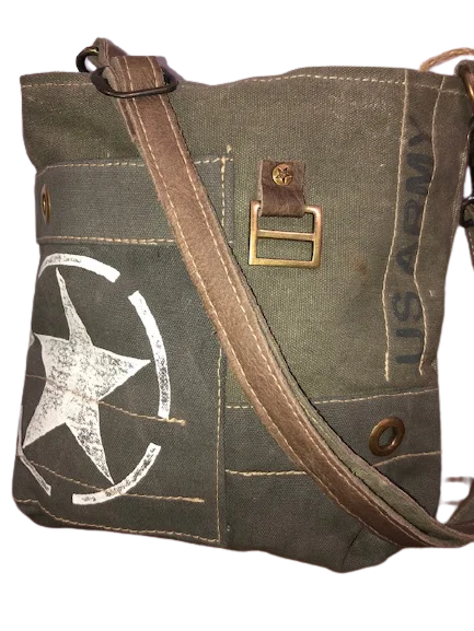 US Army Repurposed Sustainable Military Canvas Crossbody Bag ~ Ready to Report for Duty