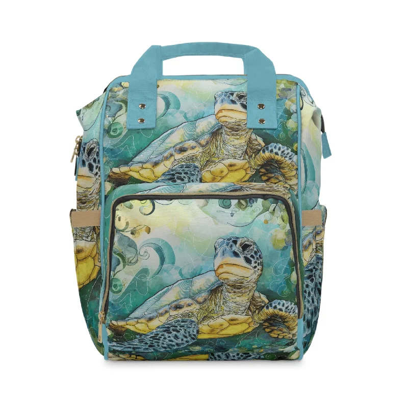 Multifunctional Diaper Backpack - Watercolor Sea Turtle