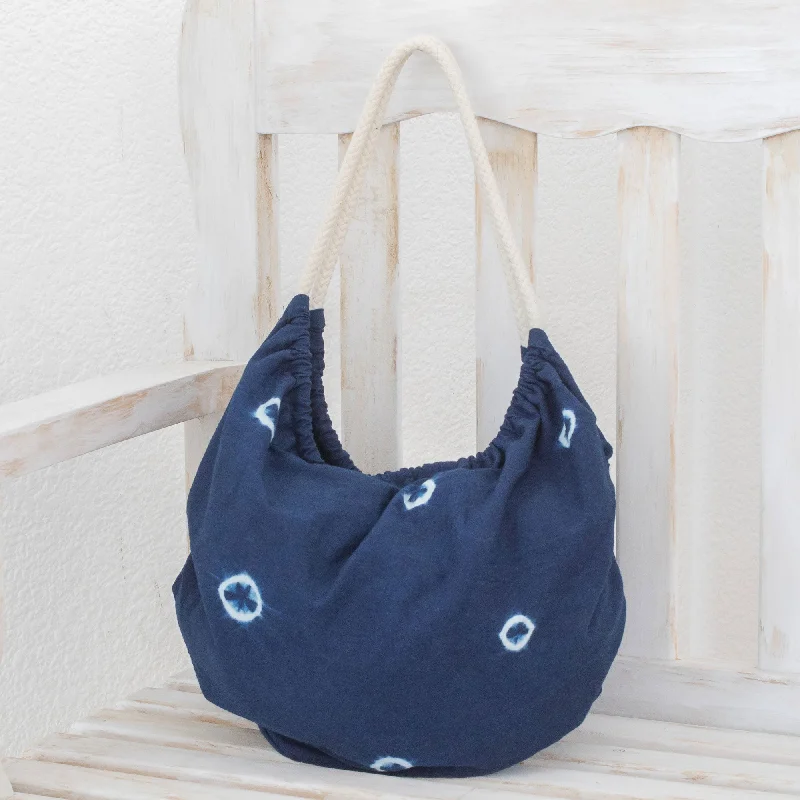 women's dumpling bag with leather detailing -Indigo Spots Tie-Dyed Cotton Hobo Handbag from El Salvador