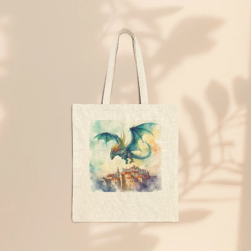 women's tote bag with adjustable straps -Cotton Canvas Tote Bag - Dragon Over The City