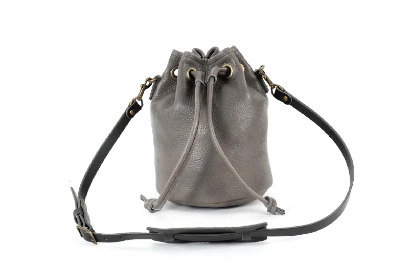 women's bucket bag with vintage vibe -LEATHER BUCKET BAG - MEDIUM - LEAD GRAY - IN STOCK