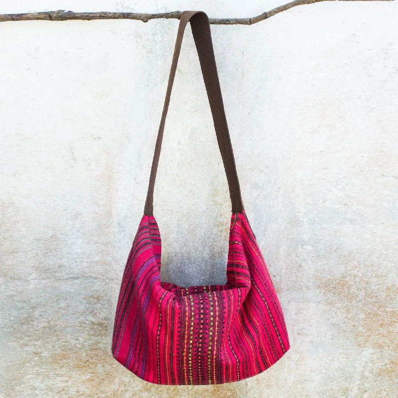 women's dumpling bag with plush fabric -Scarlet Passion Thai Handwoven Red Cotton Hobo Purse