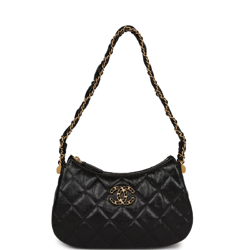 women's dumpling bag with stylish hardware -Chanel 19 Hobo Bag Black Aged Calfskin Brushed Gold Hardware