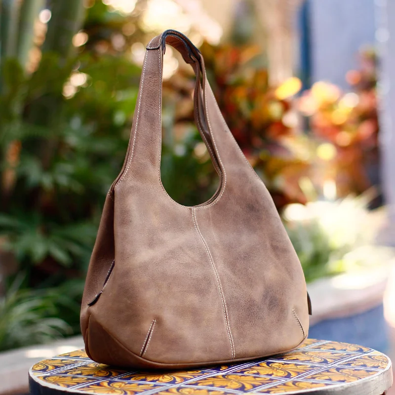 women's dumpling bag for street style -Urban Caramel Brown Leather Hobo Handbag