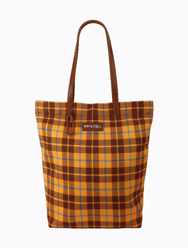 women's tote bag with detailed stitching -Tarnation Tote - Ochre Tartan