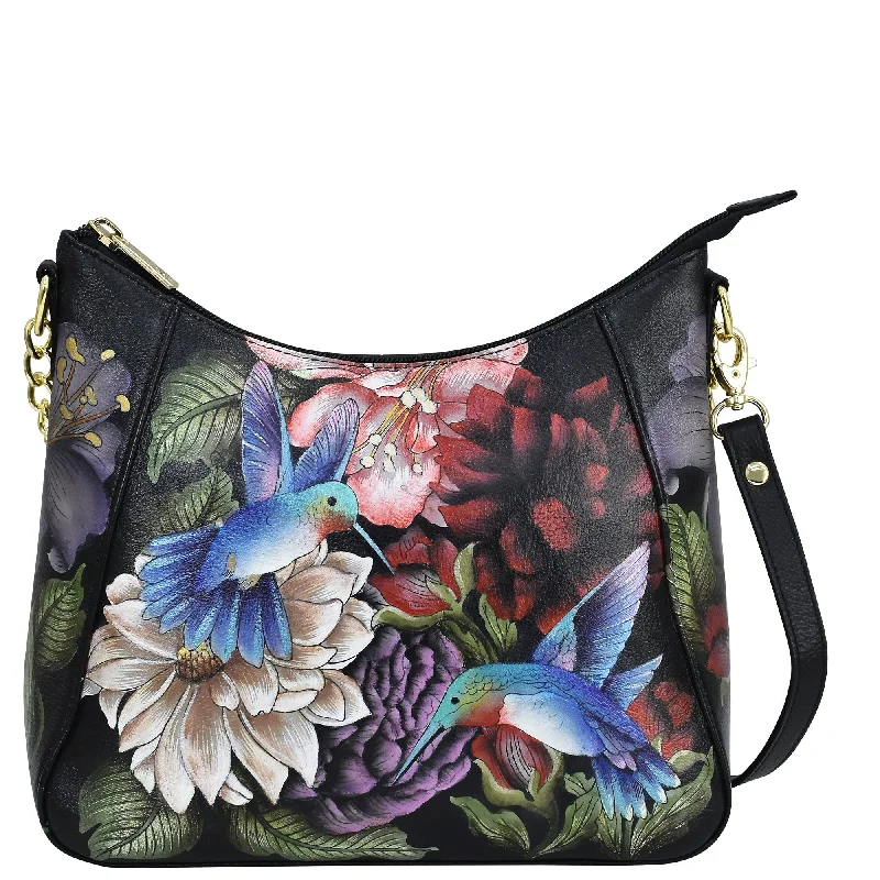 women's dumpling bag with lovely detailing -Hand Painted Zip Top Shoulder Hobo