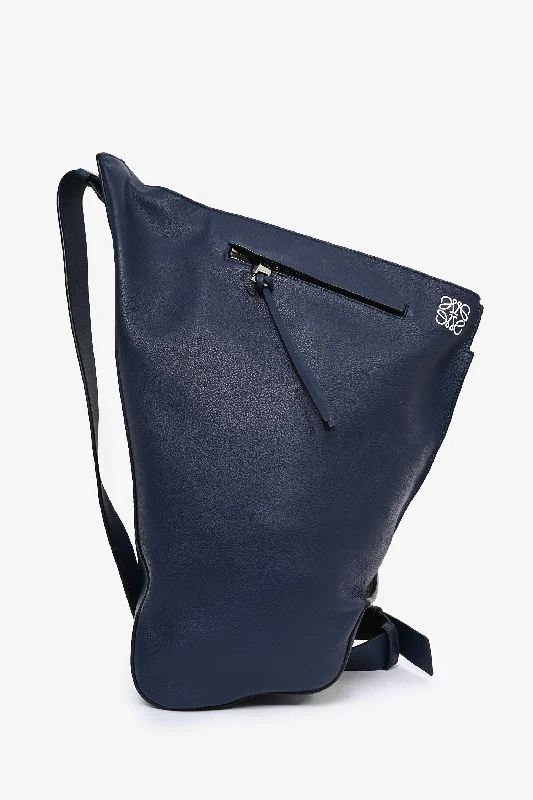 women's handbag with large, soft leather handles -Loewe Navy Leather Anton Sling Bag