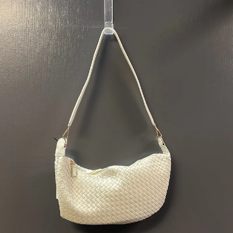 women's dumpling bag for parties -Remi and Reid Peppa Convertible Large Woven Hobo Handbag in White