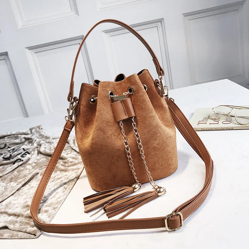 women's bucket bag with removable interior pouch -VIP  Mini Crossbody Handbags Cute Suede Bucket Bag Organizer Small Tassel PU Leather Womens Shoulder Messenger Bags Bolsos