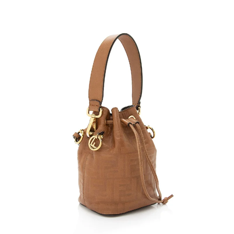 women's bucket bag with customizable features -Fendi FF Embossed Calfskin Mon Tresor Mini Bucket Bag (SHF-E3Olct)