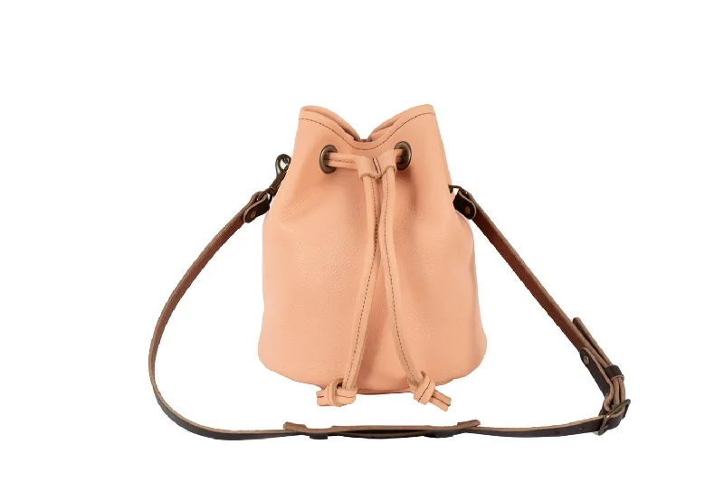 women's bucket bag with curved bottom -LEATHER BUCKET BAG - LARGE - PEACH FUZZ - IN STOCK