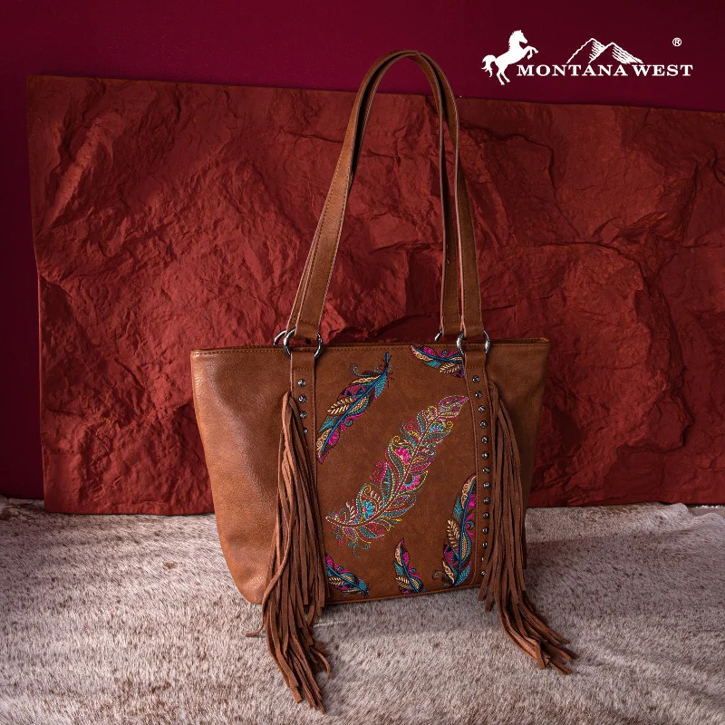 Ladies Crossbody Bag Luxury Leather -MW1242G-8317  Montana West Embroidered Feather Collection Concealed Carry Tote