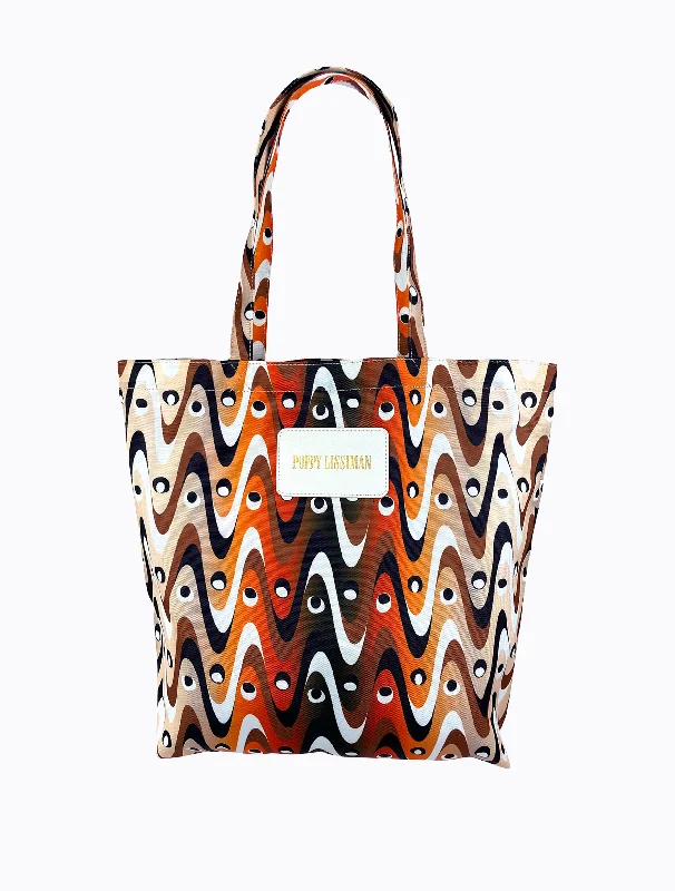 women's tote bag with smooth leather straps -Baesique Tote - Squiggle Print