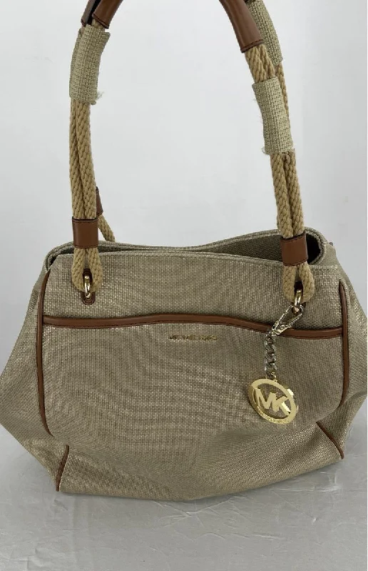 Michael Kors Talia Large Canvas Rope Handle Satchel Tan Bag