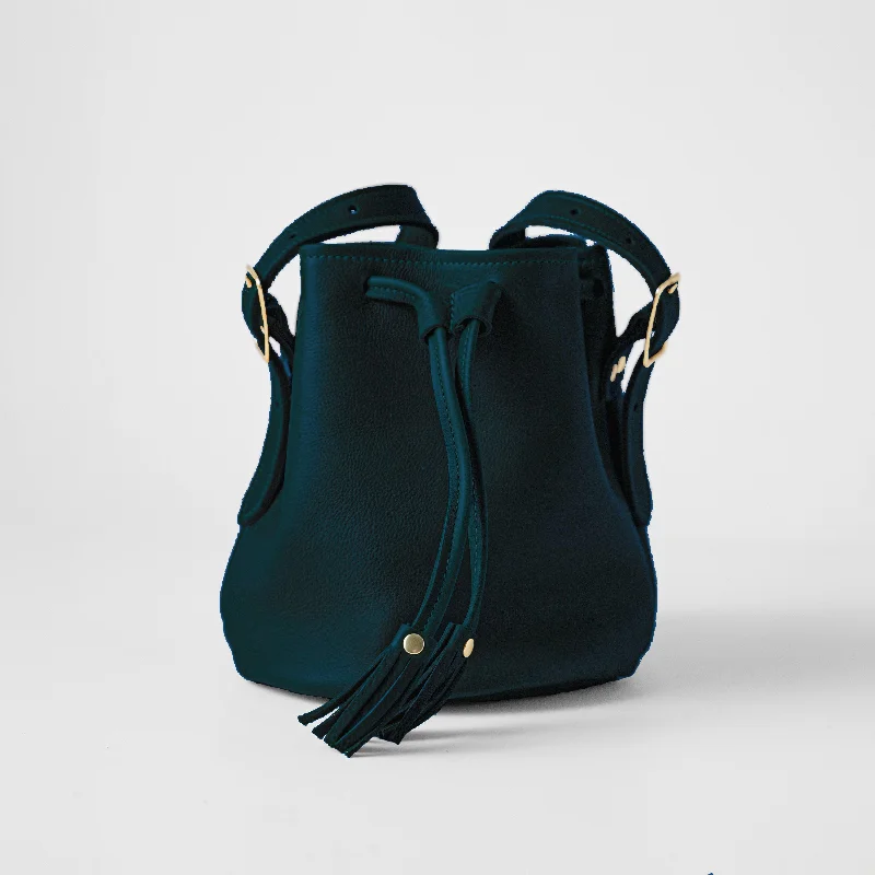 women's bucket bag with zippered compartment -Dark Teal Bulldog Bucket Bag