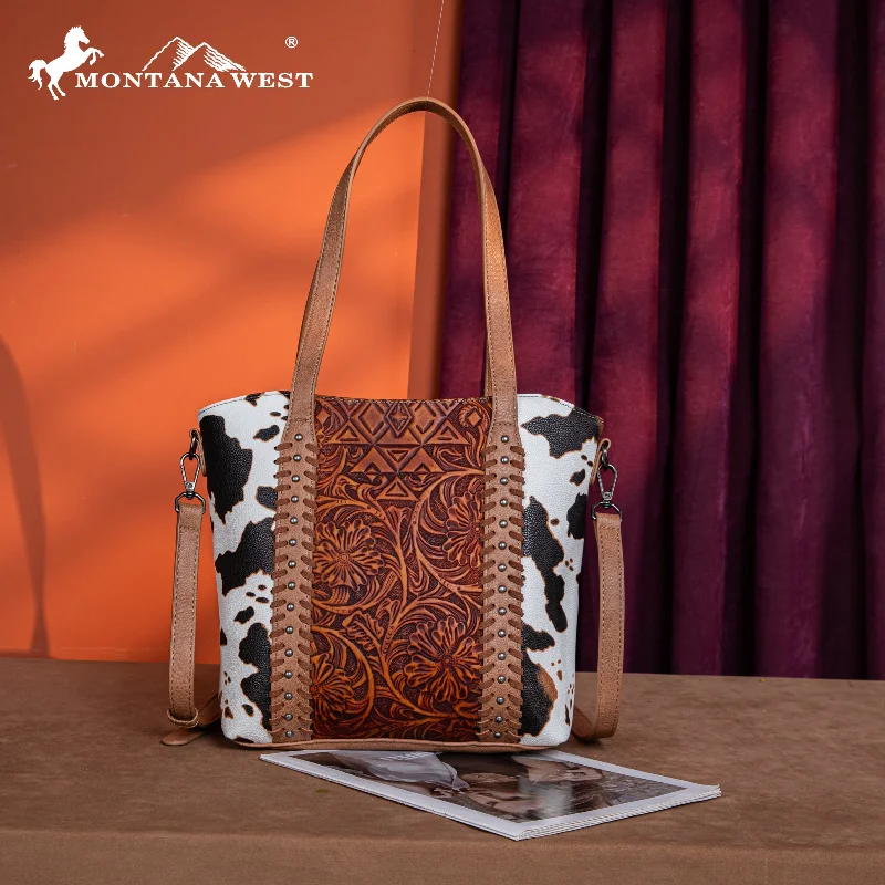 Ladies Crossbody Bag Hybrid Chic -MW1318G-8318  Montana West Tooled Collection Concealed Carry Tote/Crossbody - Brown