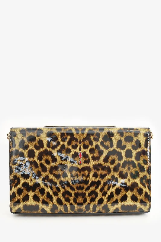 women's handbag with chic top handles -Christian Louboutin Brown Leopard Print Patent Leather Vanite Clutch with Chain