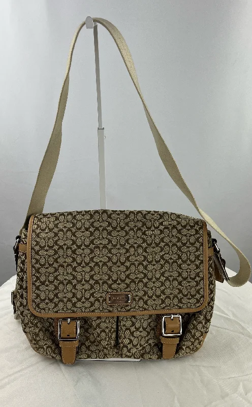 COACH Women's Khaki Canvas Leather Signature Logo Medium Messenger Crossbody Bag