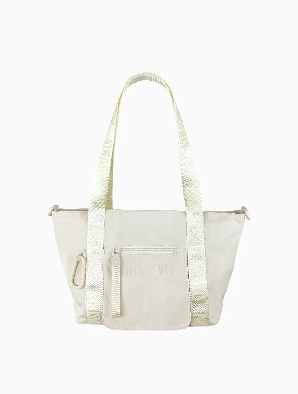 women's tote bag with handwoven details -Skutty Flap Small Tote - Blanc