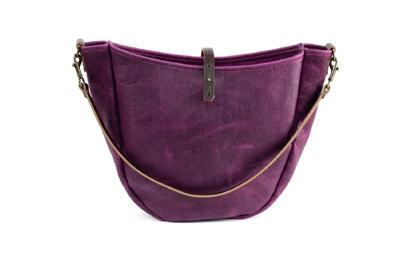 women's dumpling bag with structured look -CELESTE LEATHER HOBO BAG - LARGE - GRAPE BISON