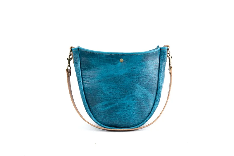 women's dumpling bag with elegant stitching -CELESTE LEATHER HOBO BAG - COBALT BISON