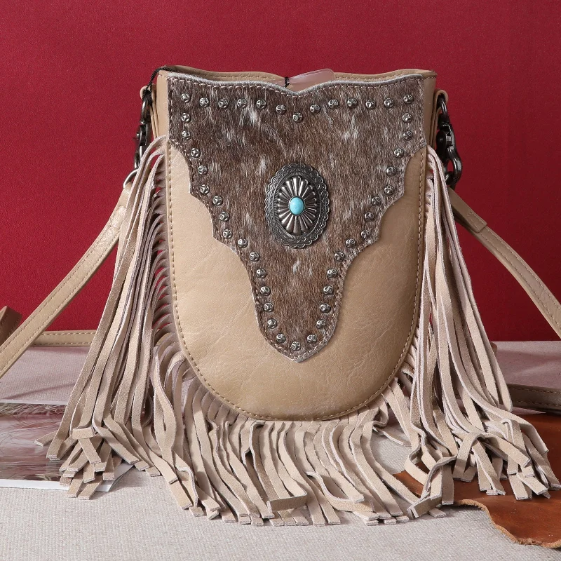 Ladies Crossbody Bag Geometric Print -MW1243-8369 Montana West Hair-On Cowhide Fringe Crossbody