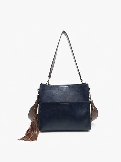 women's bucket bag with multiple compartments -Lyla Bucket Bag- Navy