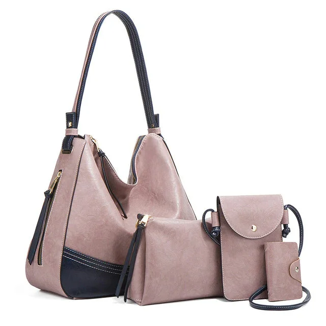 women's dumpling bag with detachable strap -Elegant Tassel Leather Shoulder Handbag 4 Sets Hobo Bag