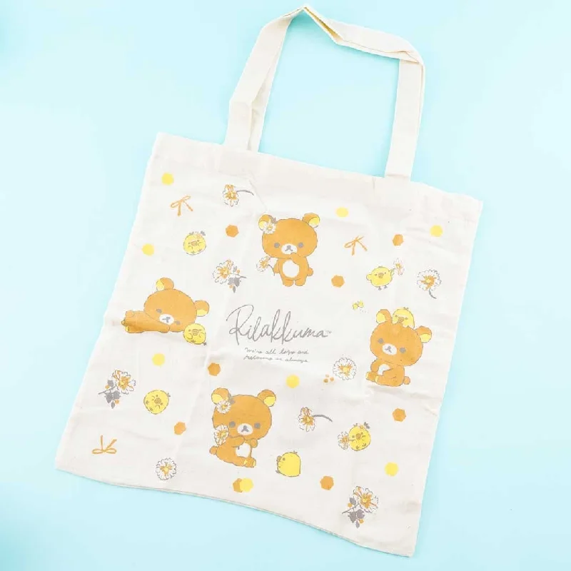 women's tote bag with unique handles -Rilakkuma & Kiiroitori Floral Perfume Tote Bag