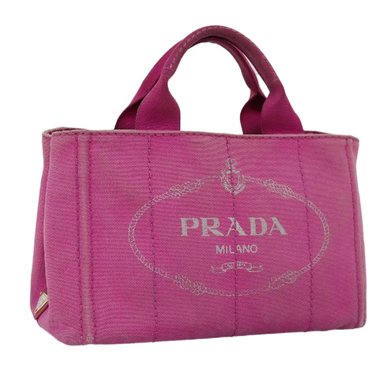 PRADA Canapa PM Hand Bag Canvas Pink Auth bs14850