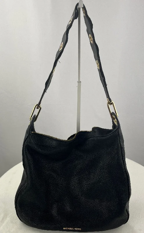 women's dumpling bag with chic simplicity -Michael Kors Women's Black Pebbled Leather HOBO Purse With Gold Accent