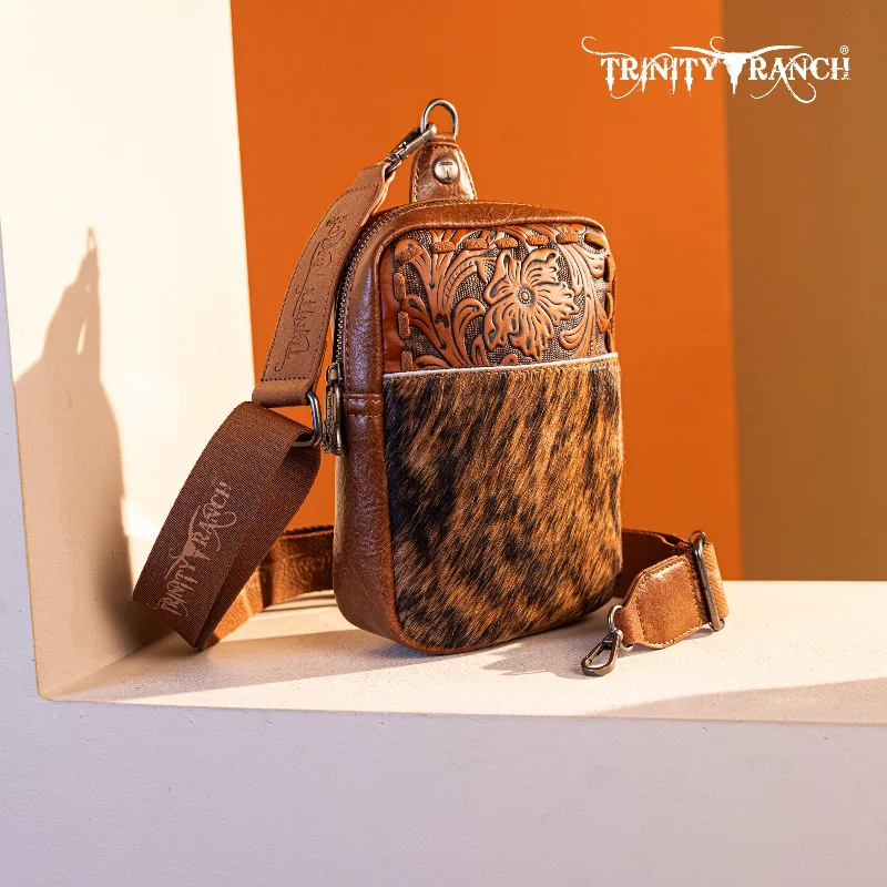 Ladies Crossbody Bag Soft Neutrals -TR179-185 Trinity Ranch Genuine Hair-On Cowhide Tooled Sling Bag