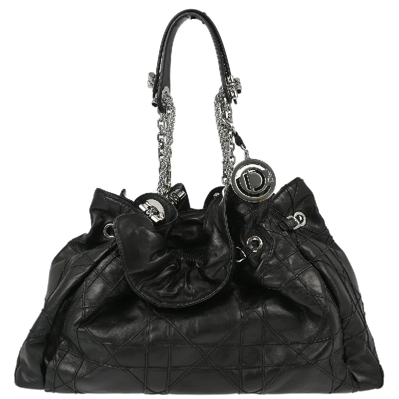 women's bucket bag for chic and casual look -Christian Dior Black Lambskin Bucket Handbag