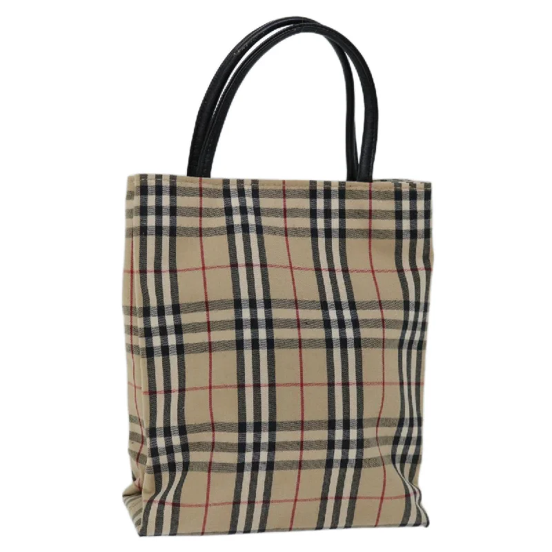 BURBERRY Nova Check Hand Bag Canvas Beige Auth bs12605