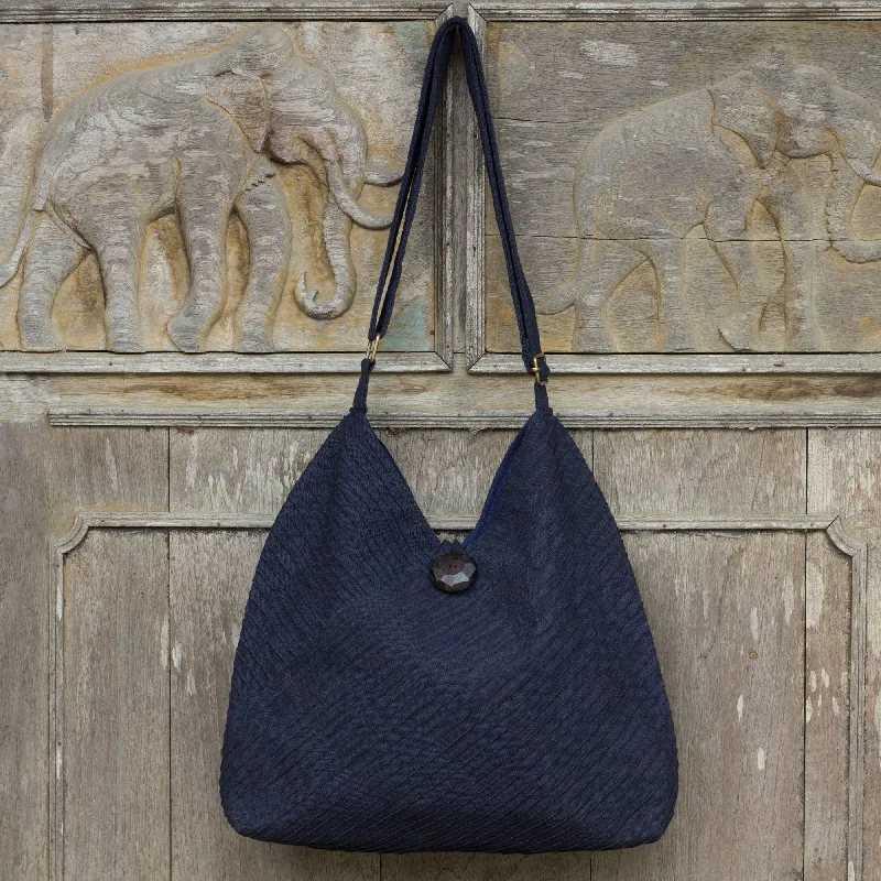 women's dumpling bag with textured leather -Surreal Blue Cotton Coin Purse & Hobo Bag